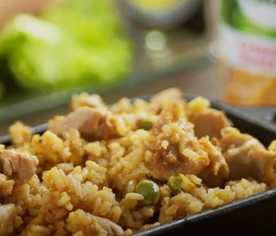 Pollo con arroz al vapor de cerveza